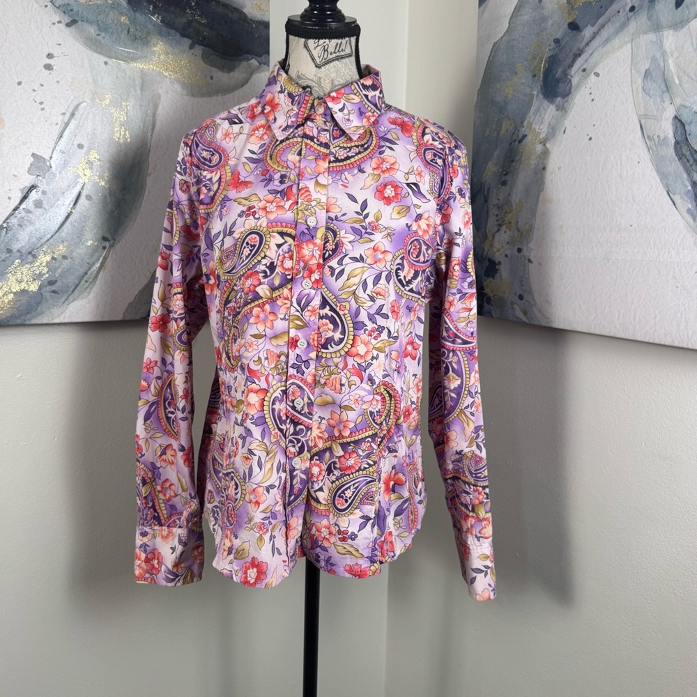 Talbots Pink Purple Paisley Button-Down Shirt